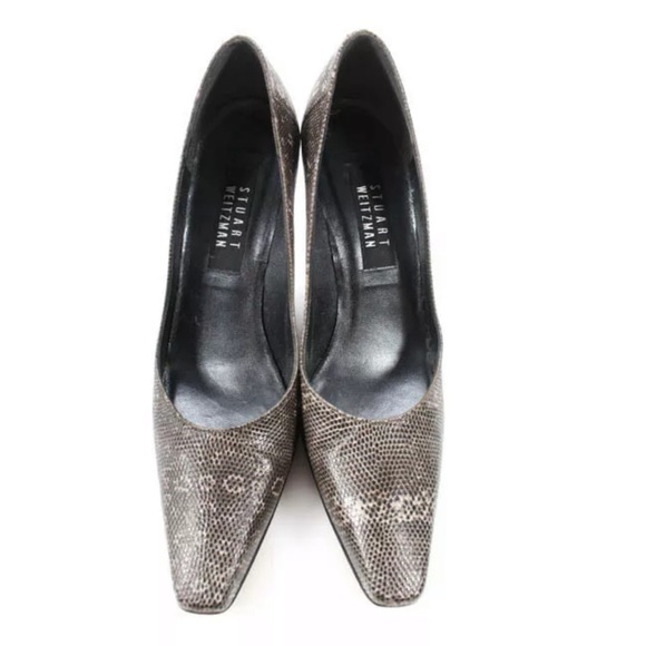 STUART WEITZMAN GRAY EMBOSSED LEATHER PUMPS - Picture 2 of 8